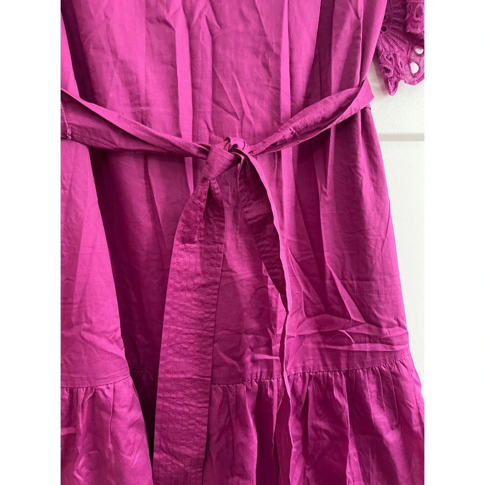 Soft Surroundings Magenta Cotton Eyelet Midi Dress Purple Tie Waist PM 3GD86 - Picture 4 of 10